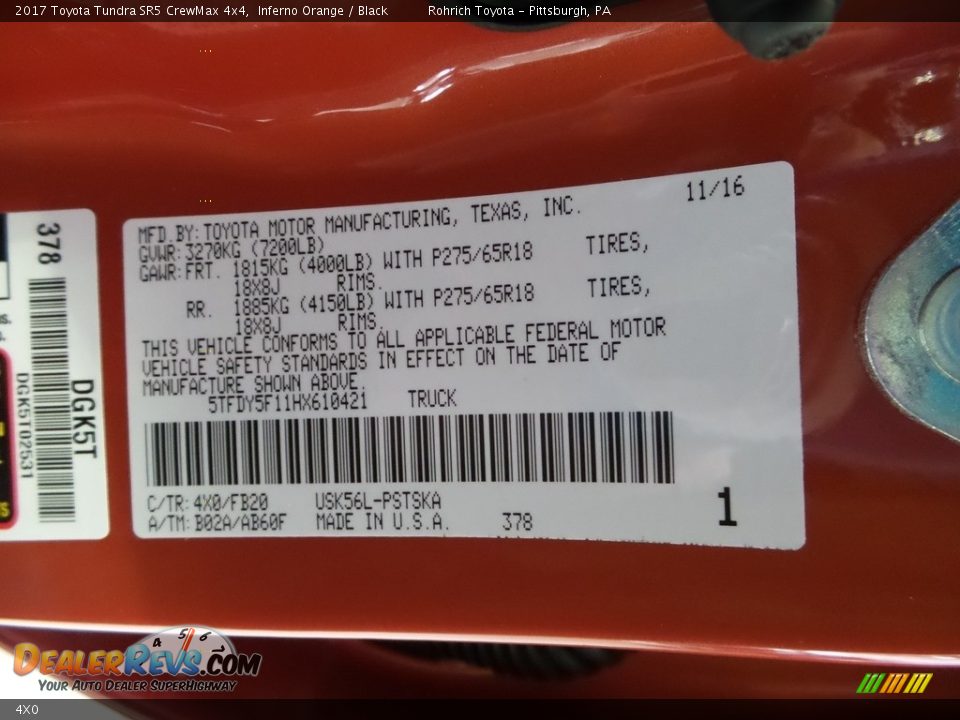 Toyota Color Code 4X0 Inferno Orange