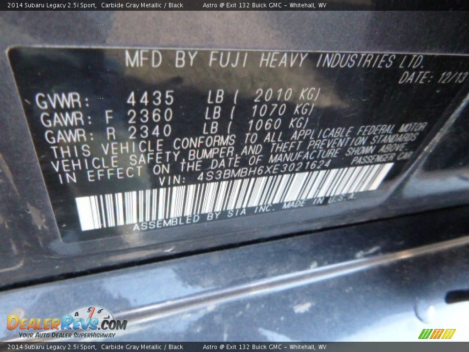 2014 Subaru Legacy 2.5i Sport Carbide Gray Metallic / Black Photo #15