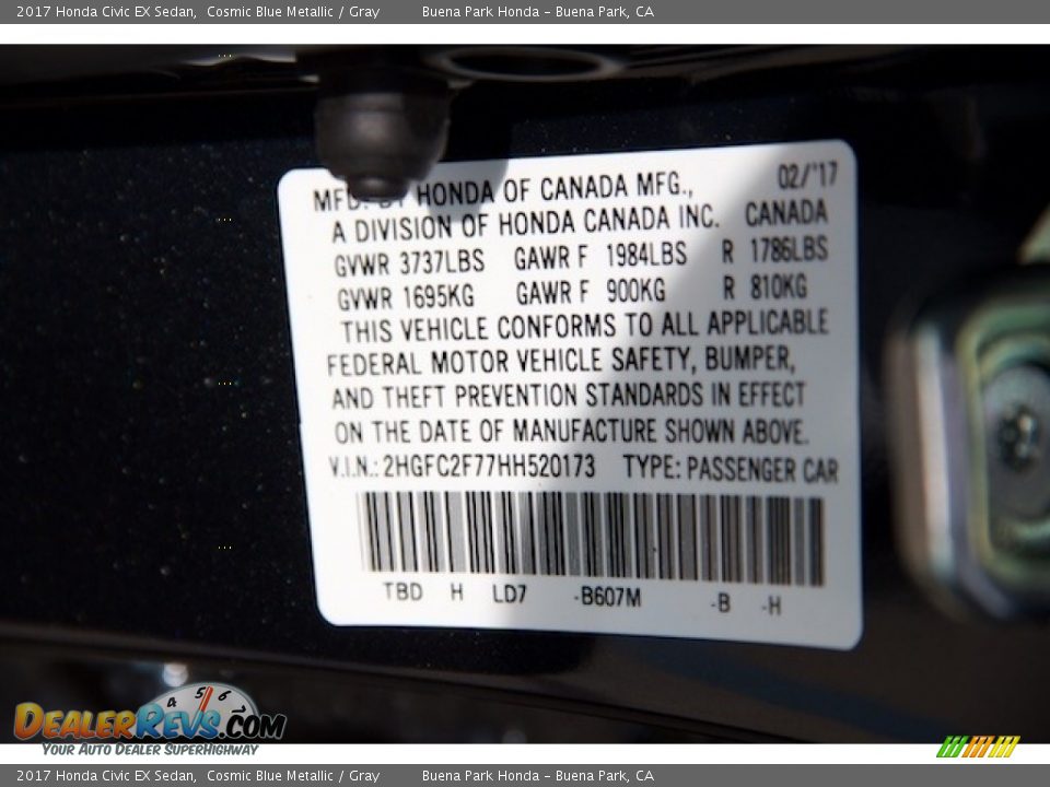 2017 Honda Civic EX Sedan Cosmic Blue Metallic / Gray Photo #18