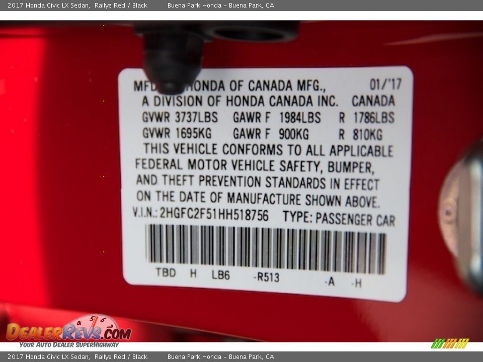 2017 Honda Civic LX Sedan Rallye Red / Black Photo #16