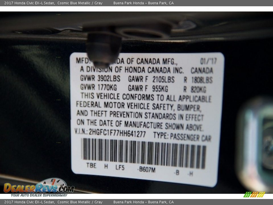 2017 Honda Civic EX-L Sedan Cosmic Blue Metallic / Gray Photo #18