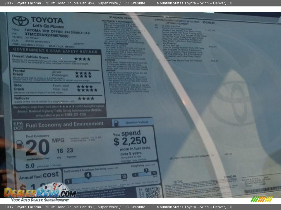 2017 Toyota Tacoma TRD Off Road Double Cab 4x4 Super White / TRD Graphite Photo #10
