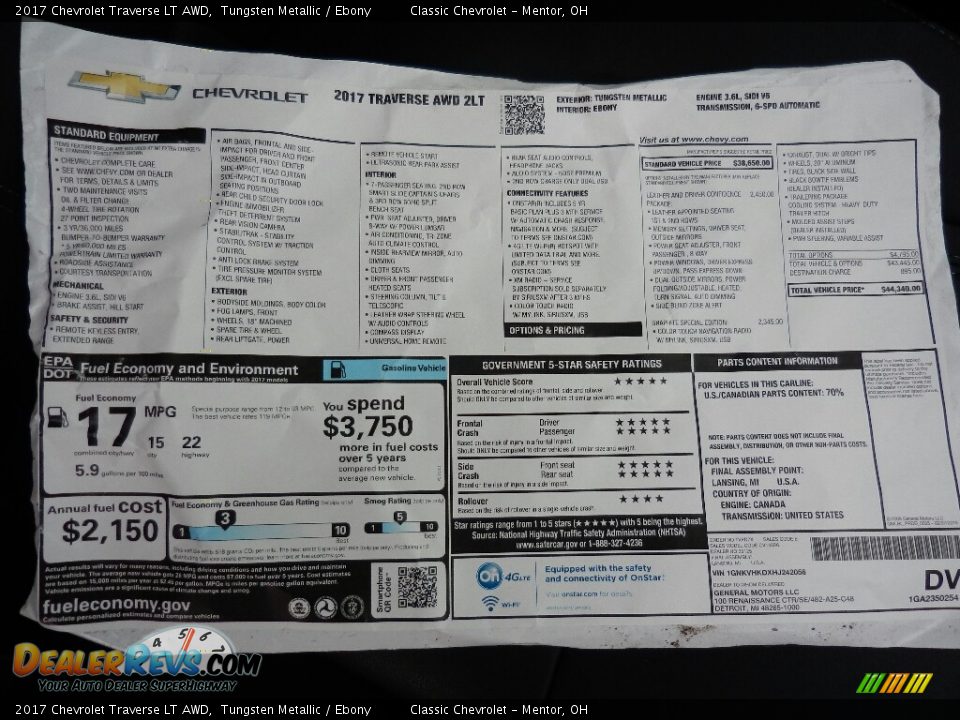 2017 Chevrolet Traverse LT AWD Window Sticker Photo #4