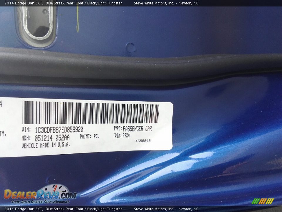 2014 Dodge Dart SXT Blue Streak Pearl Coat / Black/Light Tungsten Photo #25