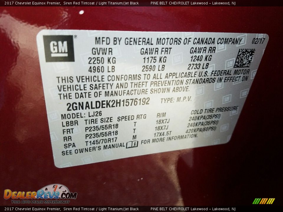 2017 Chevrolet Equinox Premier Siren Red Tintcoat / Light Titanium/Jet Black Photo #7