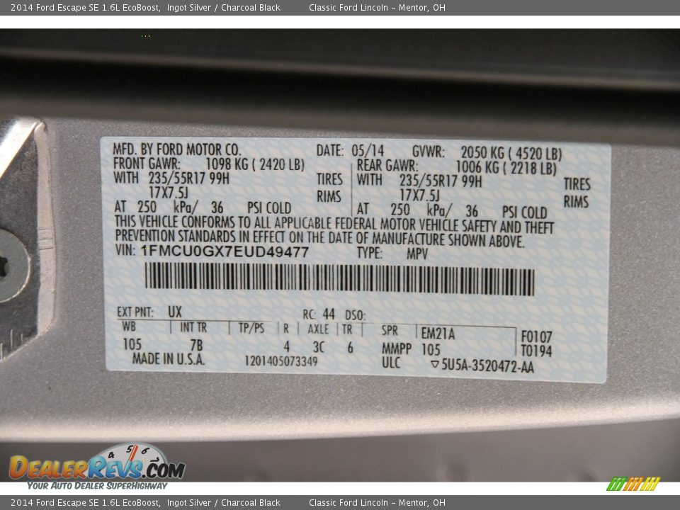 2014 Ford Escape SE 1.6L EcoBoost Ingot Silver / Charcoal Black Photo #19