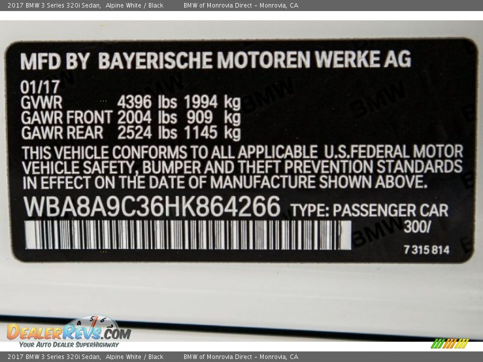 2017 BMW 3 Series 320i Sedan Alpine White / Black Photo #11