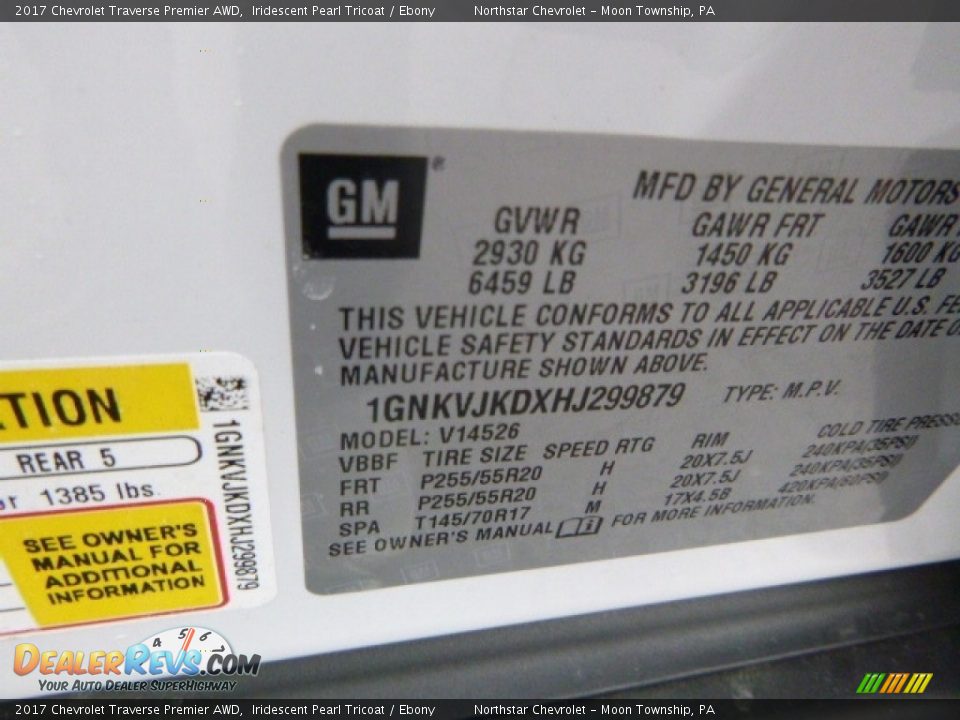 2017 Chevrolet Traverse Premier AWD Iridescent Pearl Tricoat / Ebony Photo #17