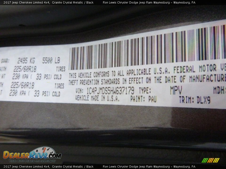 2017 Jeep Cherokee Limited 4x4 Granite Crystal Metallic / Black Photo #16