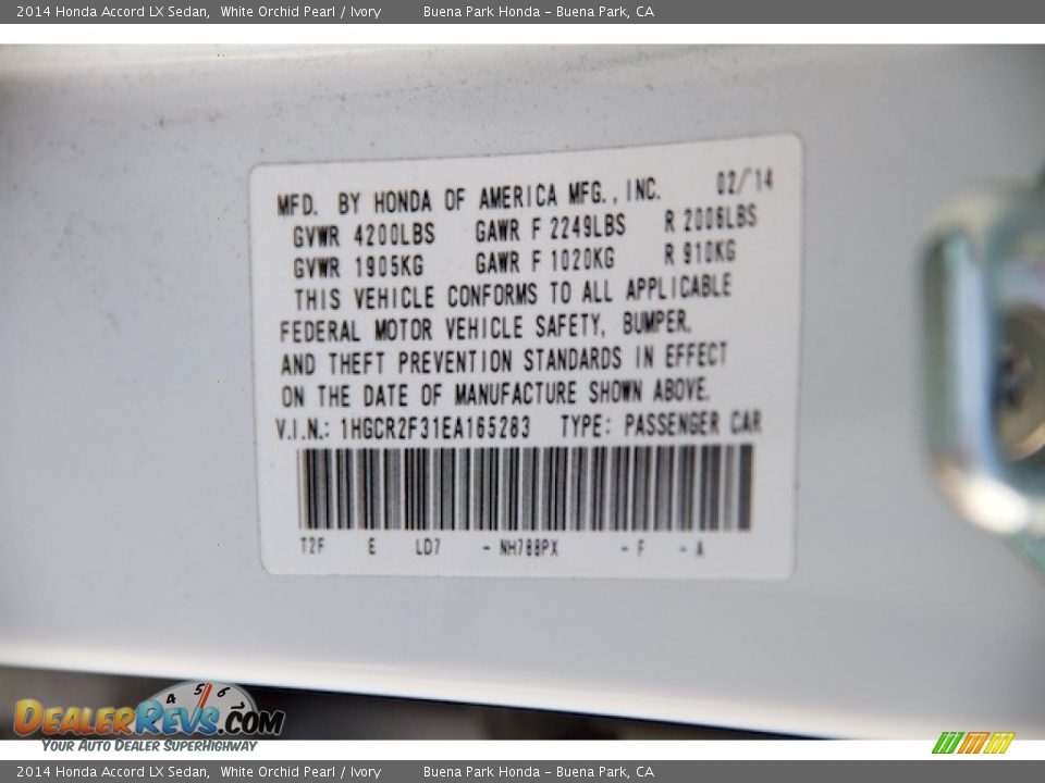 2014 Honda Accord LX Sedan White Orchid Pearl / Ivory Photo #30