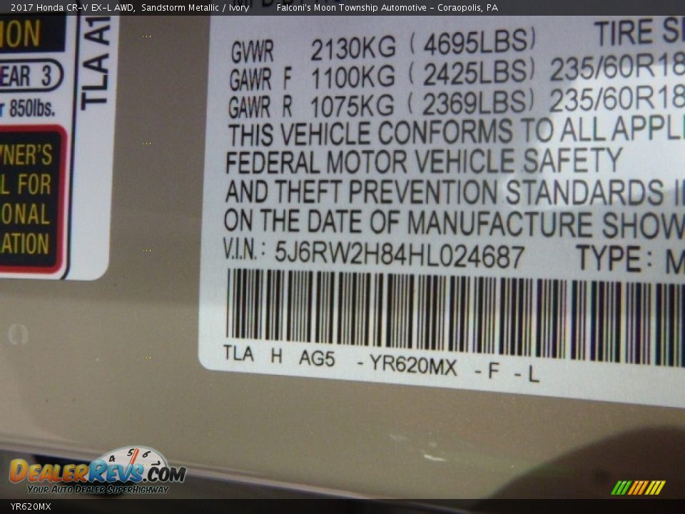 Honda Color Code YR620MX Sandstorm Metallic