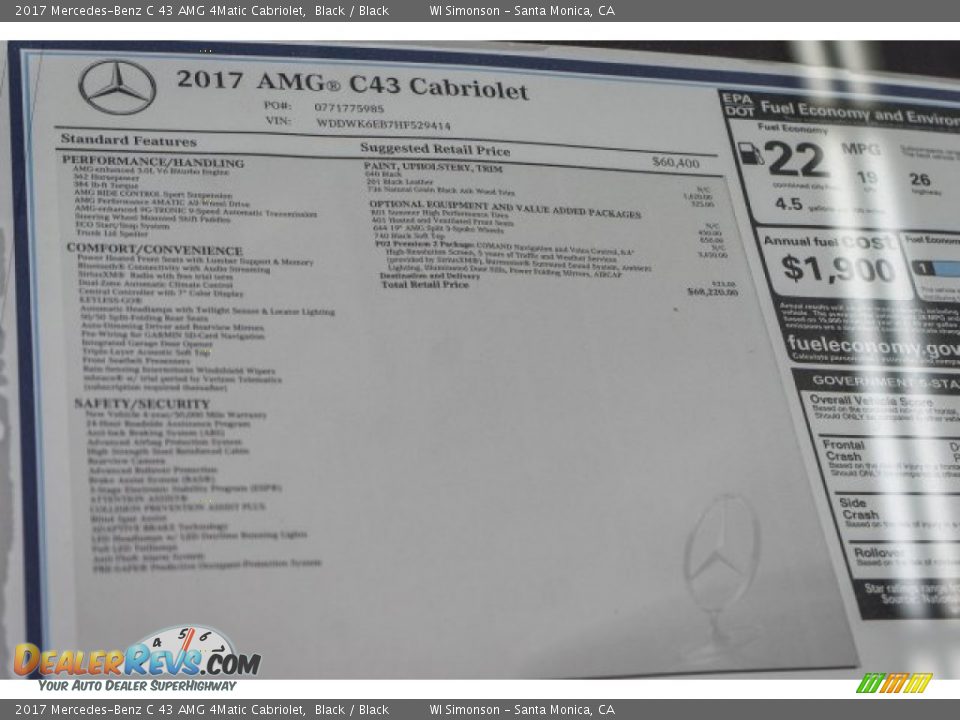 2017 Mercedes-Benz C 43 AMG 4Matic Cabriolet Window Sticker Photo #11