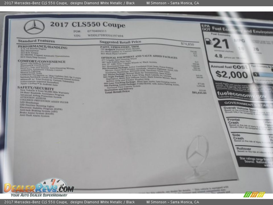 2017 Mercedes-Benz CLS 550 Coupe Window Sticker Photo #11