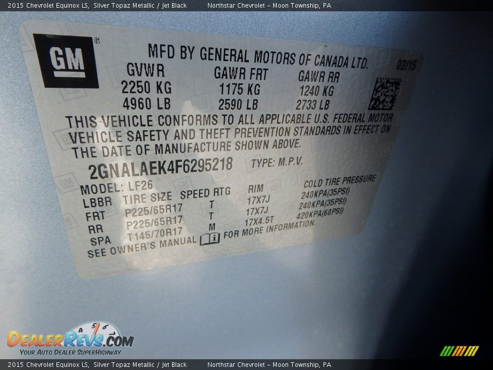 2015 Chevrolet Equinox LS Silver Topaz Metallic / Jet Black Photo #29