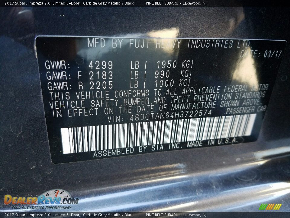 2017 Subaru Impreza 2.0i Limited 5-Door Carbide Gray Metallic / Black Photo #7