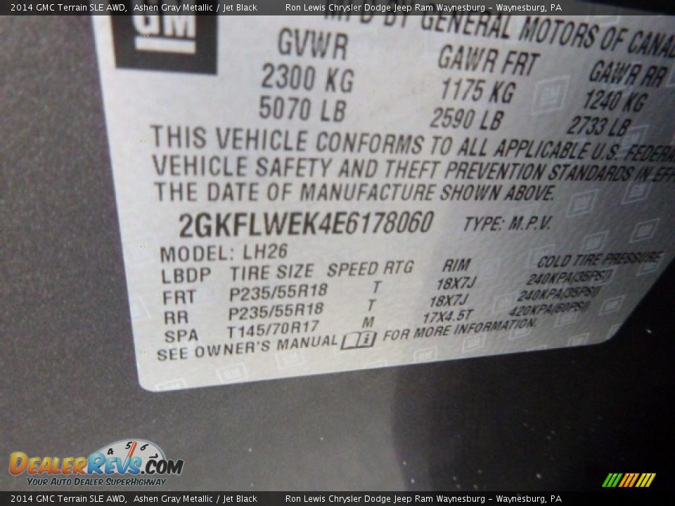 2014 GMC Terrain SLE AWD Ashen Gray Metallic / Jet Black Photo #15