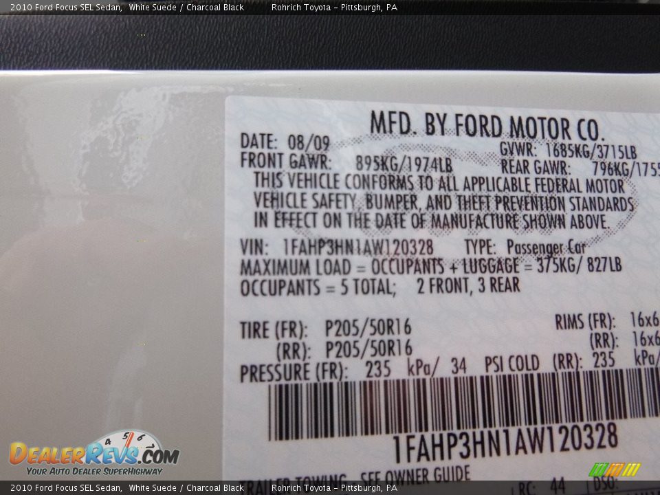 2010 Ford Focus SEL Sedan White Suede / Charcoal Black Photo #27
