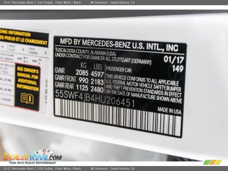2017 Mercedes-Benz C 300 Sedan Polar White / Black Photo #11