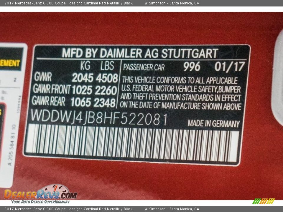 2017 Mercedes-Benz C 300 Coupe designo Cardinal Red Metallic / Black Photo #6