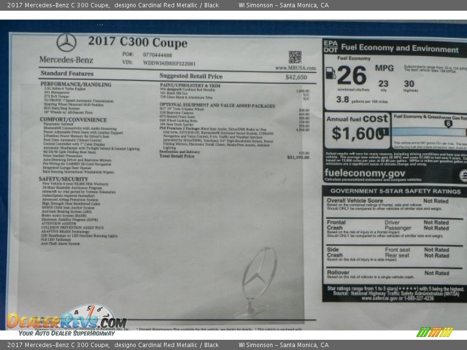 2017 Mercedes-Benz C 300 Coupe designo Cardinal Red Metallic / Black Photo #11