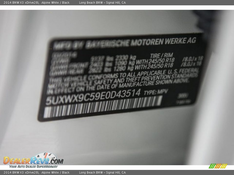 2014 BMW X3 xDrive28i Alpine White / Black Photo #18