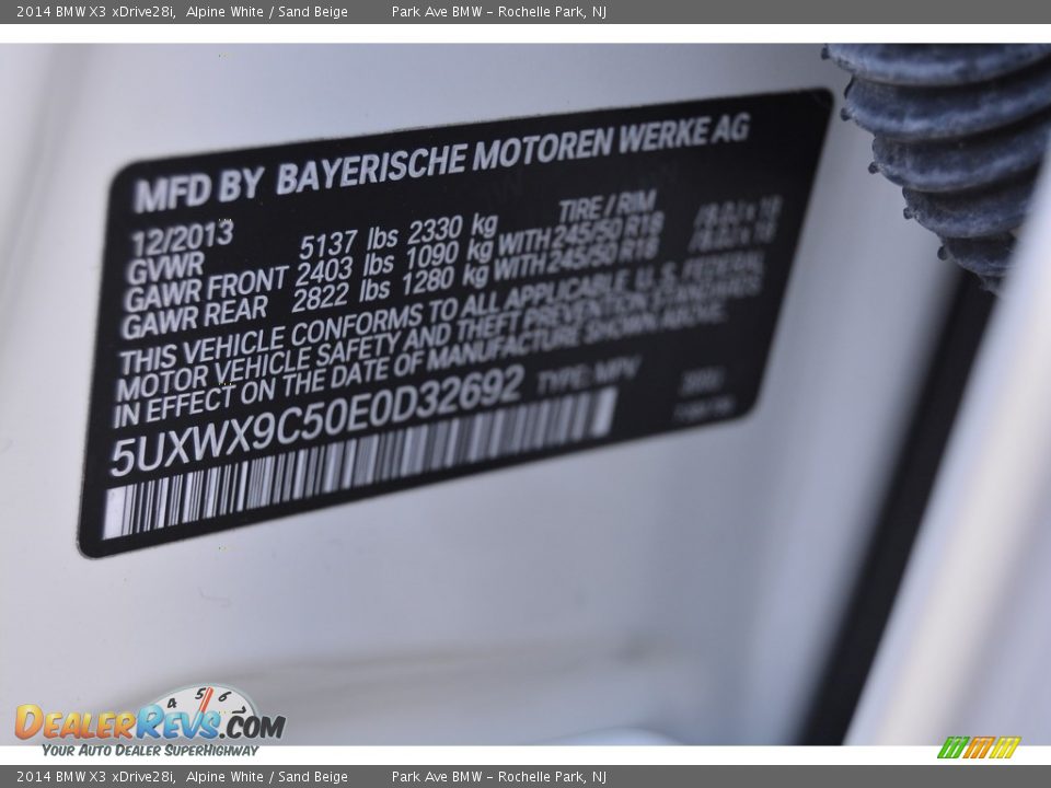 2014 BMW X3 xDrive28i Alpine White / Sand Beige Photo #34