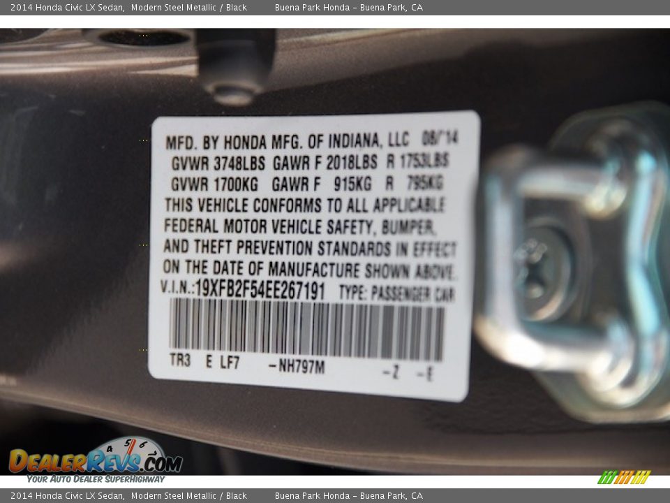 2014 Honda Civic LX Sedan Modern Steel Metallic / Black Photo #29
