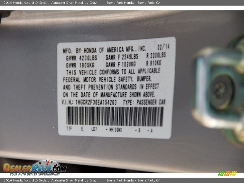 2014 Honda Accord LX Sedan Alabaster Silver Metallic / Gray Photo #29