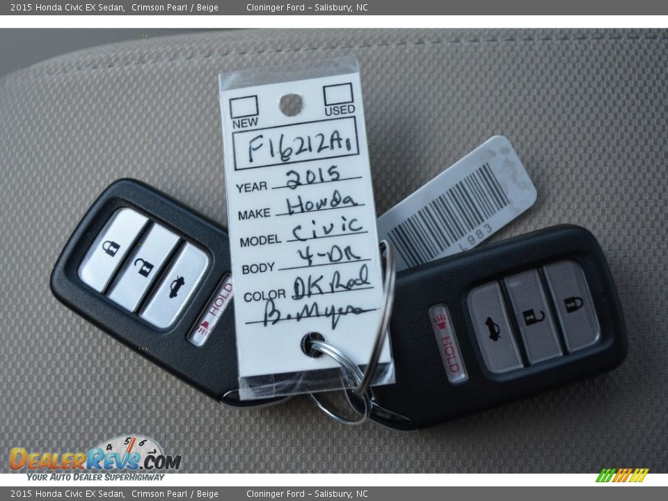 2015 Honda Civic EX Sedan Crimson Pearl / Beige Photo #26