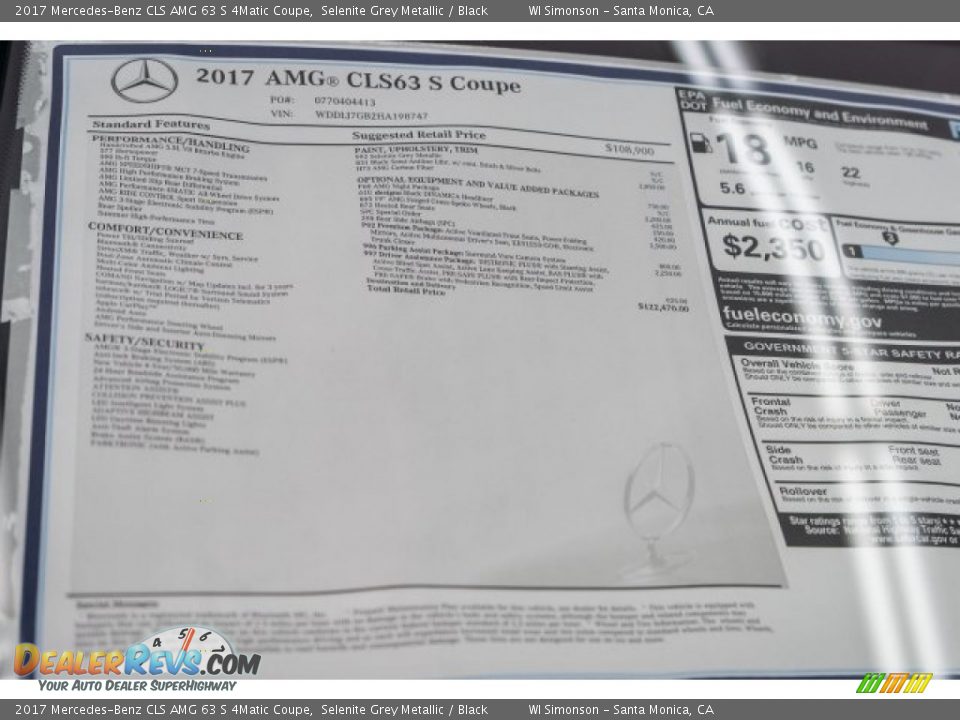 2017 Mercedes-Benz CLS AMG 63 S 4Matic Coupe Window Sticker Photo #11