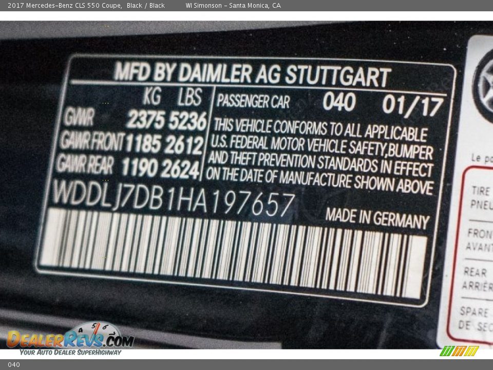 Mercedes-Benz Color Code 040 Black