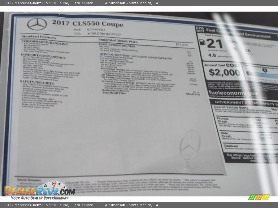 2017 Mercedes-Benz CLS 550 Coupe Window Sticker Photo #11