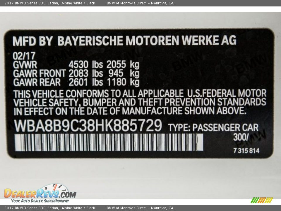 2017 BMW 3 Series 330i Sedan Alpine White / Black Photo #11