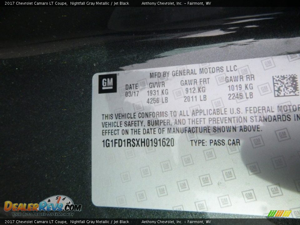 2017 Chevrolet Camaro LT Coupe Nightfall Gray Metallic / Jet Black Photo #16