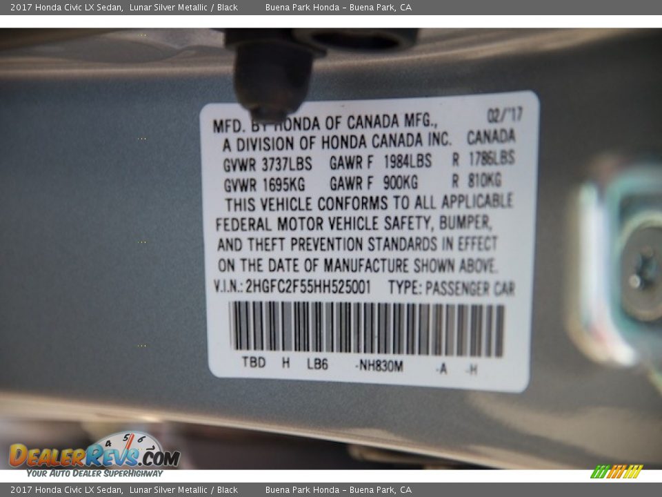 2017 Honda Civic LX Sedan Lunar Silver Metallic / Black Photo #16