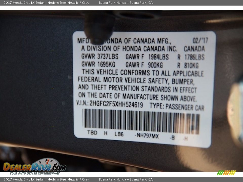 2017 Honda Civic LX Sedan Modern Steel Metallic / Gray Photo #16