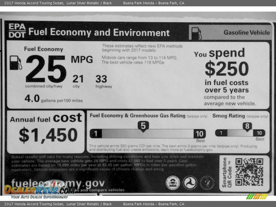 2017 Honda Accord Touring Sedan Lunar Silver Metallic / Black Photo #20