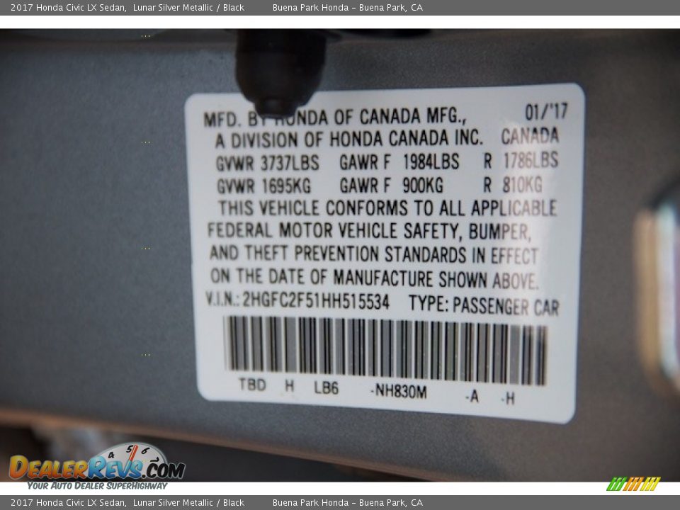 2017 Honda Civic LX Sedan Lunar Silver Metallic / Black Photo #16
