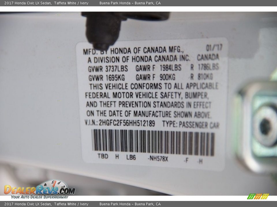 2017 Honda Civic LX Sedan Taffeta White / Ivory Photo #16