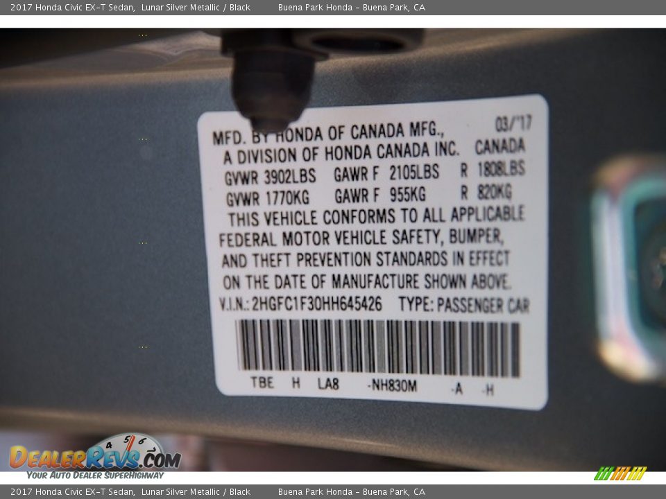 2017 Honda Civic EX-T Sedan Lunar Silver Metallic / Black Photo #18