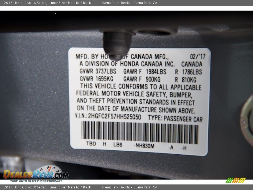 2017 Honda Civic LX Sedan Lunar Silver Metallic / Black Photo #16