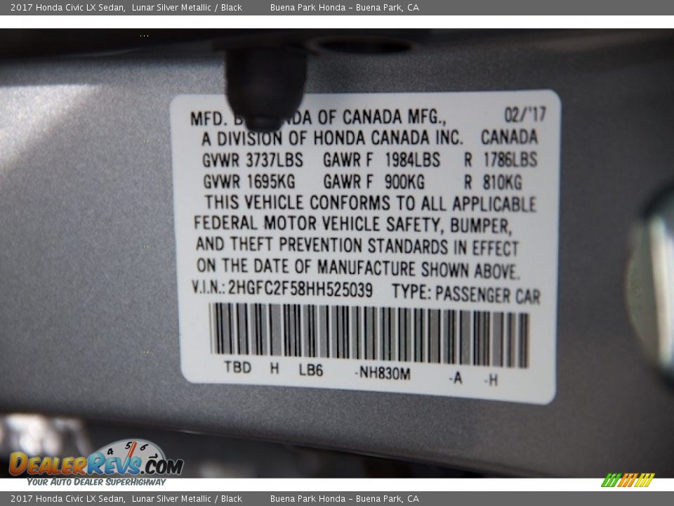 2017 Honda Civic LX Sedan Lunar Silver Metallic / Black Photo #16