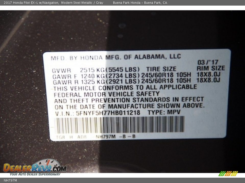 Honda Color Code NH797M Modern Steel Metallic