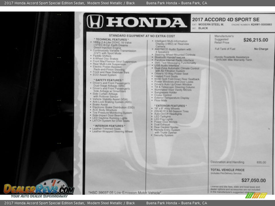 2017 Honda Accord Sport Special Edition Sedan Modern Steel Metallic / Black Photo #16