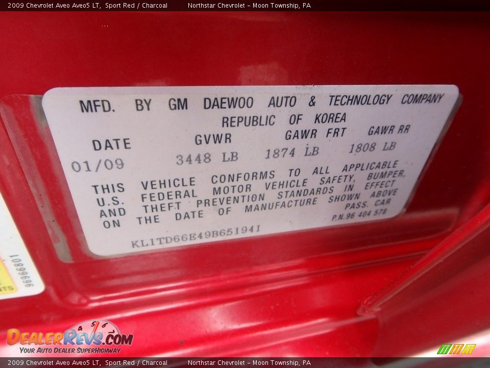 2009 Chevrolet Aveo Aveo5 LT Sport Red / Charcoal Photo #14