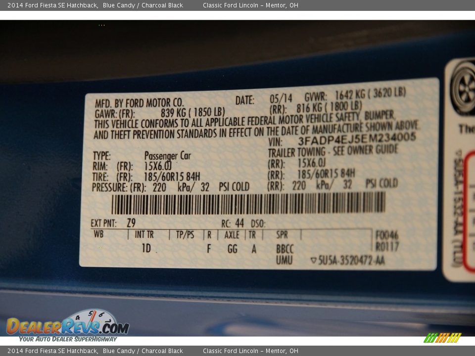 2014 Ford Fiesta SE Hatchback Blue Candy / Charcoal Black Photo #19