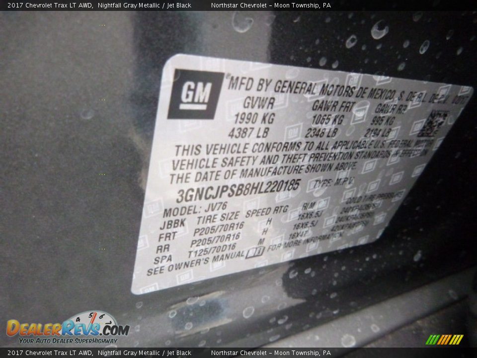 2017 Chevrolet Trax LT AWD Nightfall Gray Metallic / Jet Black Photo #16