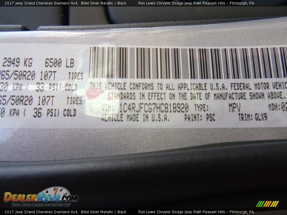 2017 Jeep Grand Cherokee Overland 4x4 Billet Silver Metallic / Black Photo #14