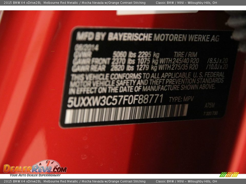 2015 BMW X4 xDrive28i Melbourne Red Metallic / Mocha Nevada w/Orange Contrast Stitching Photo #29