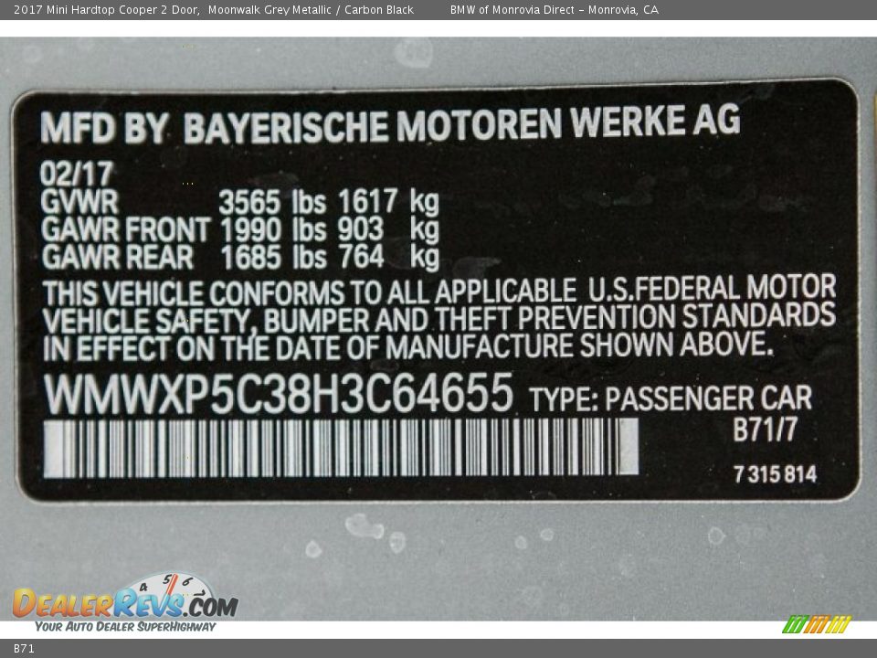 Mini Color Code B71 Moonwalk Grey Metallic